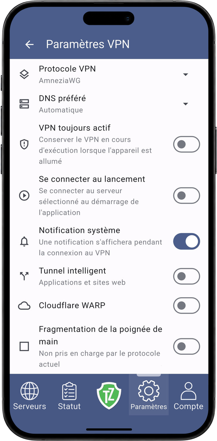 Trust.Zone VPN V2 : paramètres
