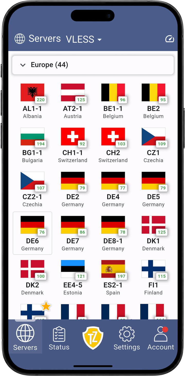 Trust.Zone VPN V2: sunucu listesi