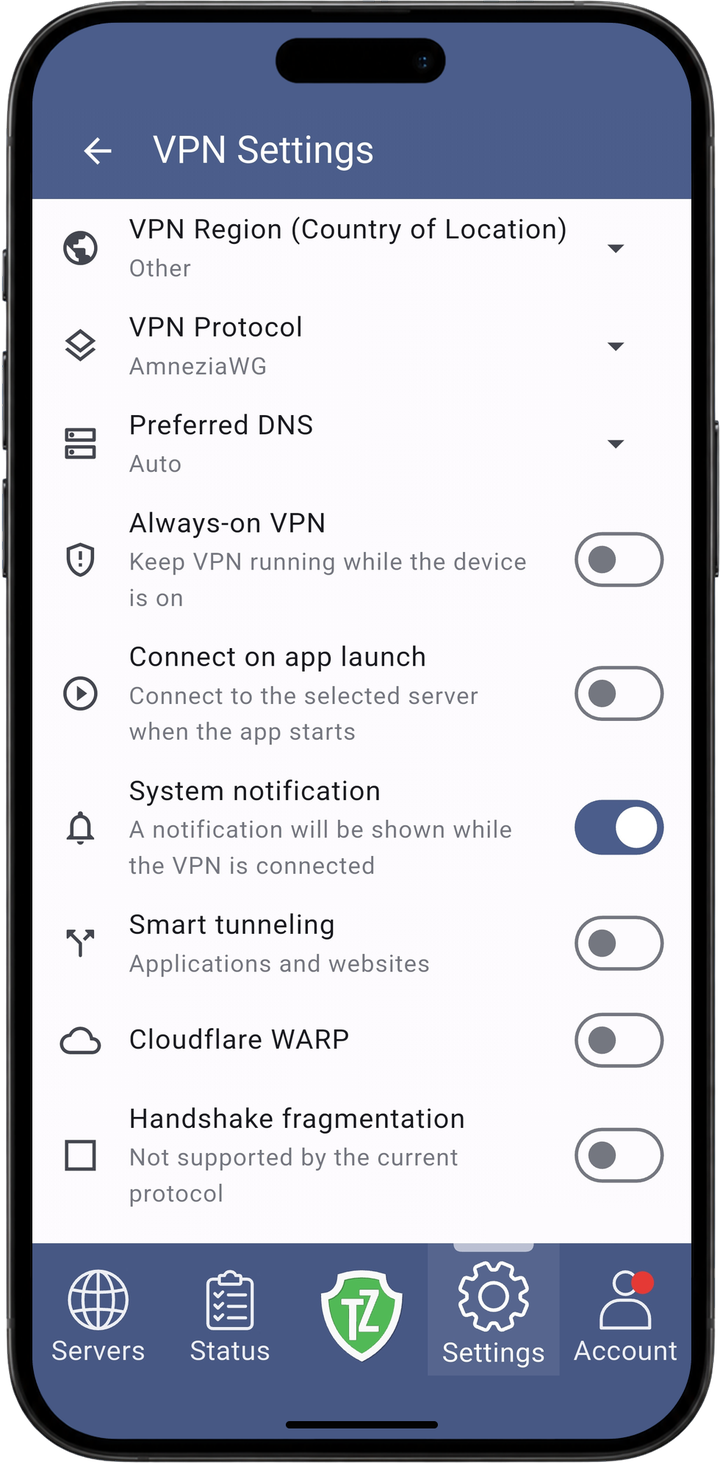 Trust.Zone VPN V2: ayarlar