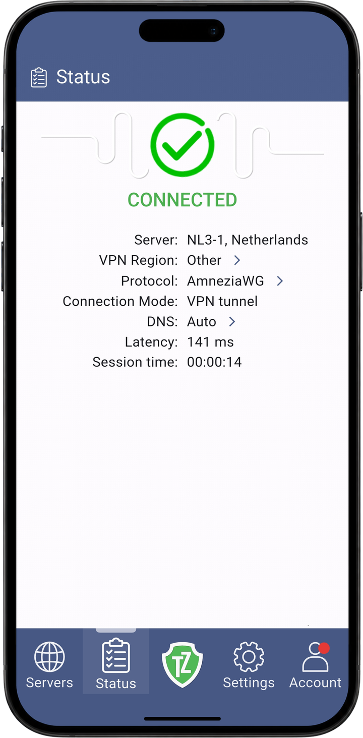 Trust.Zone VPN V2: bağlantı durumu