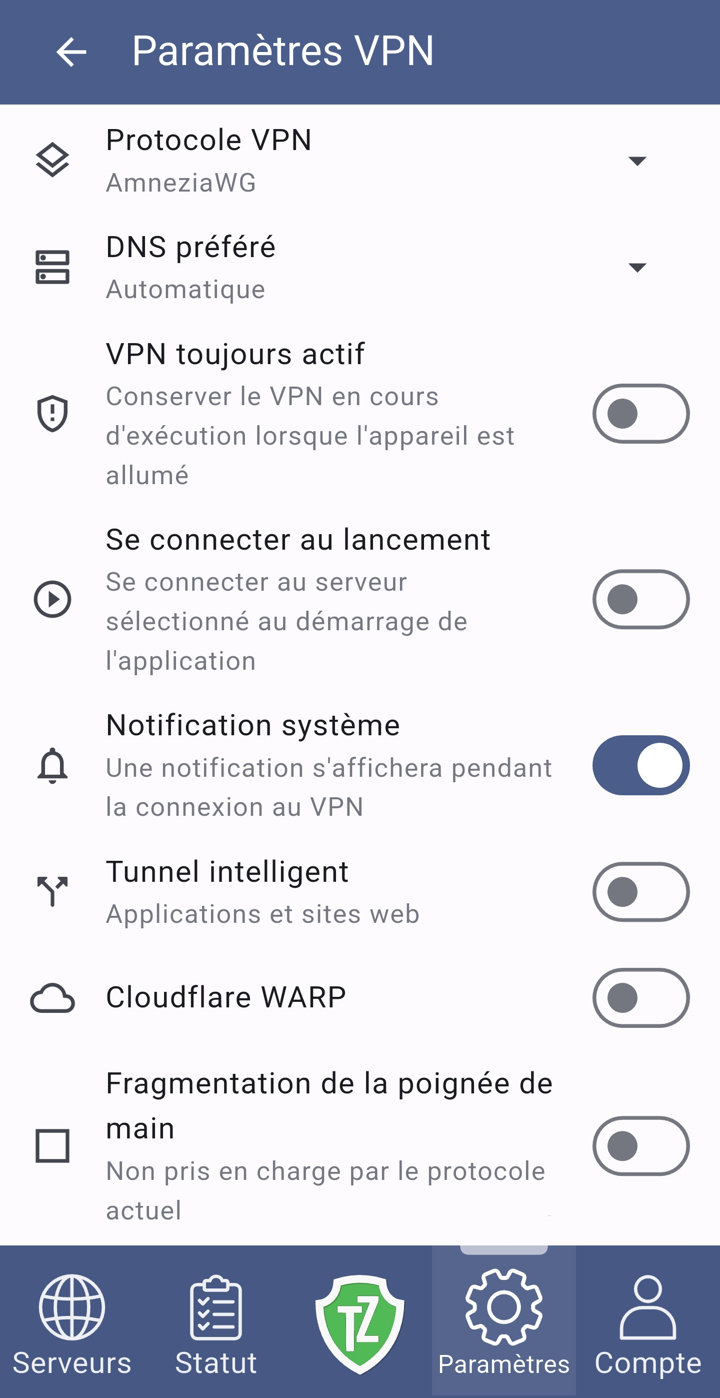 Trust.Zone VPN V2 : paramètres