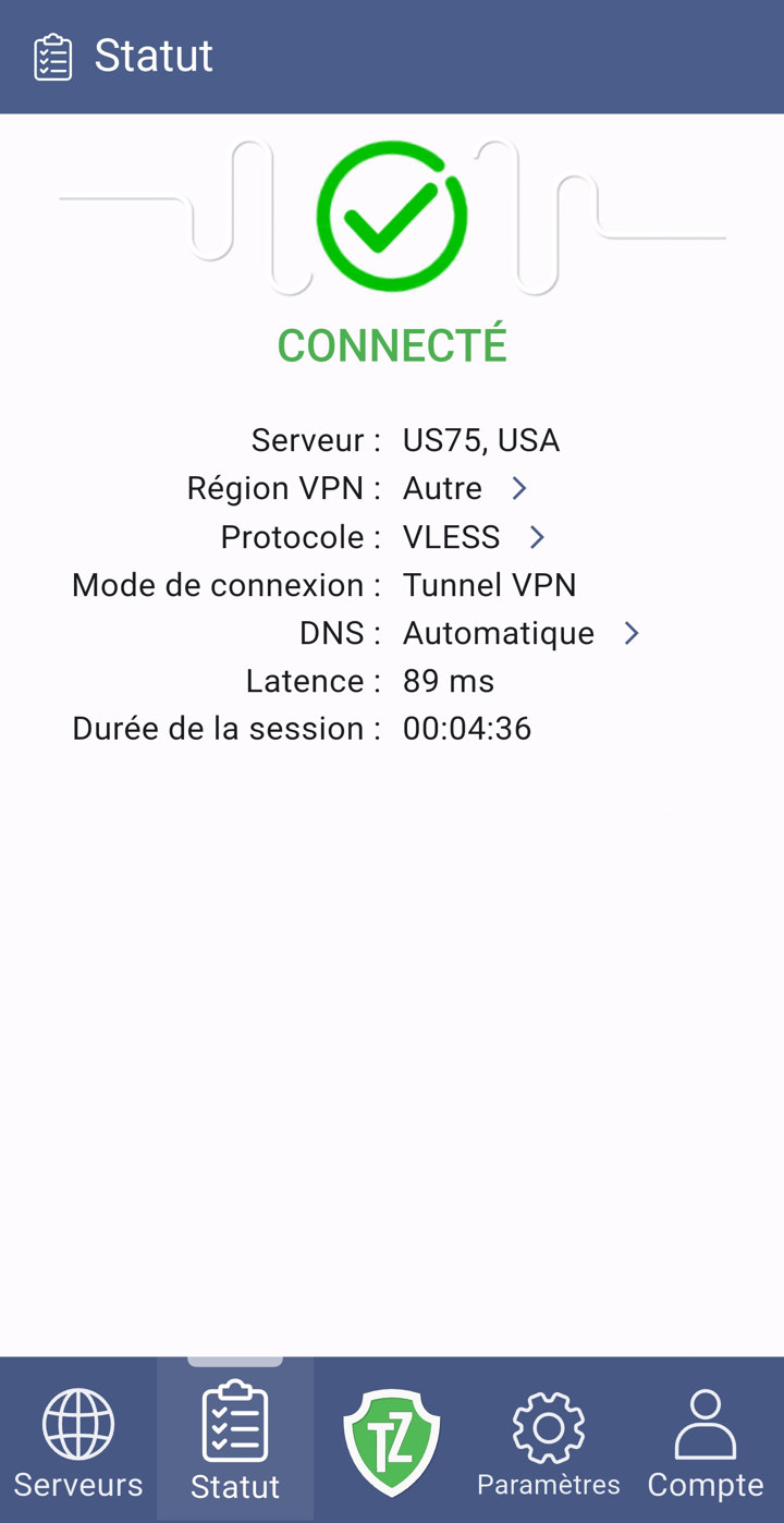 Trust.Zone VPN V2 : état de la connexion