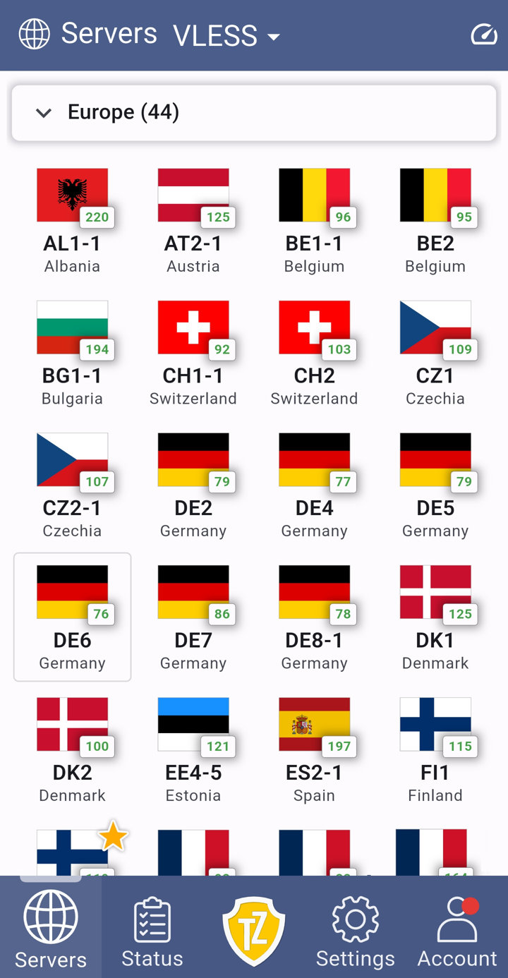 Trust.Zone VPN V2: sunucu listesi