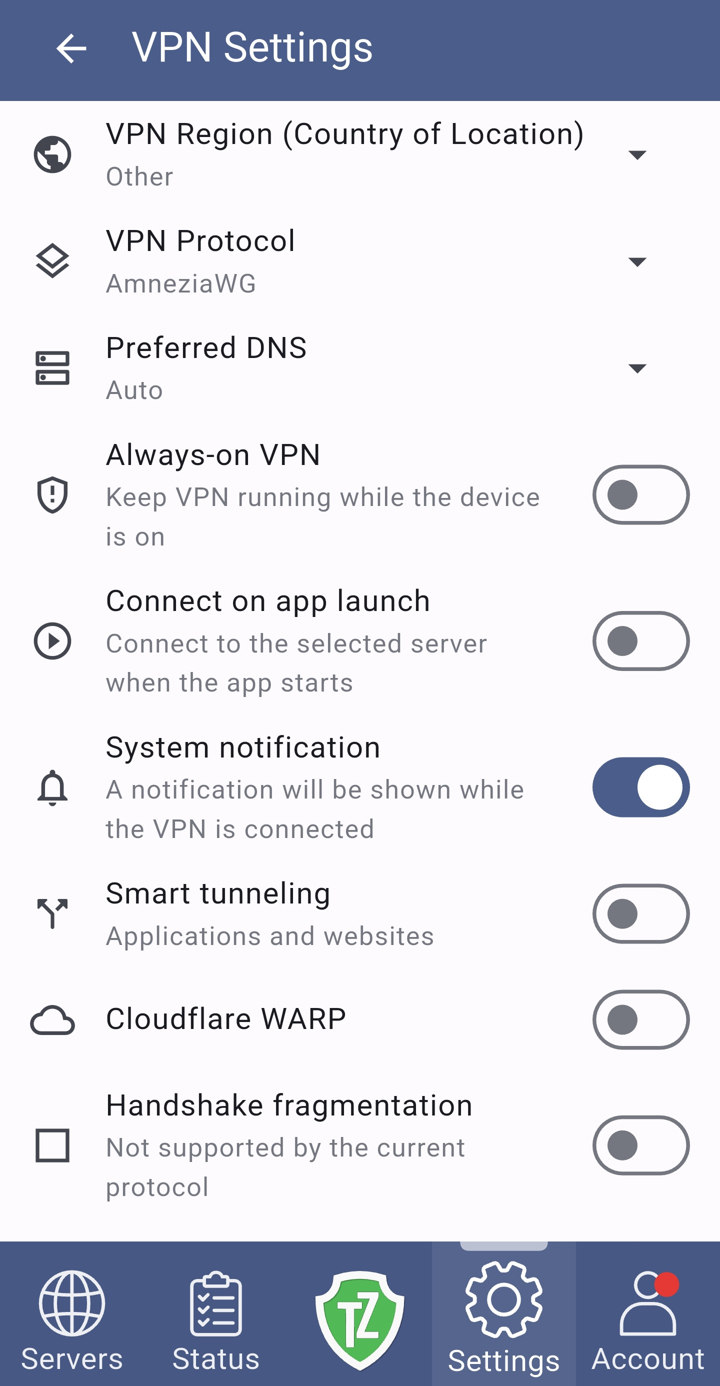 Trust.Zone VPN V2: ayarlar