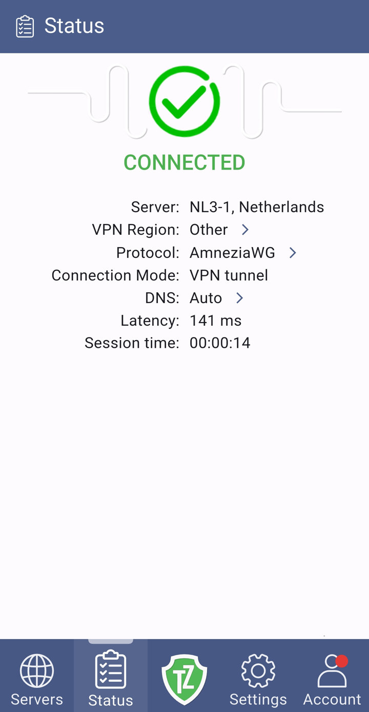 Trust.Zone VPN V2: bağlantı durumu